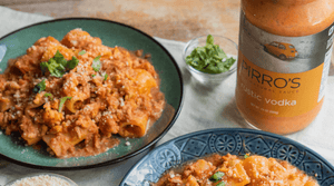 chicken rigatoni with a jar of Pirro's Vodka Sauce